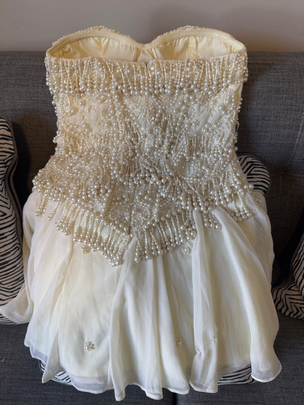 Ivory Pearl-Embellished Strapless Mini Dress - Picture 4 of 5